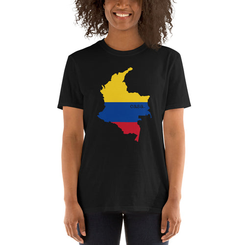 Camiseta unissex com o mapa da bandeira da Colômbia