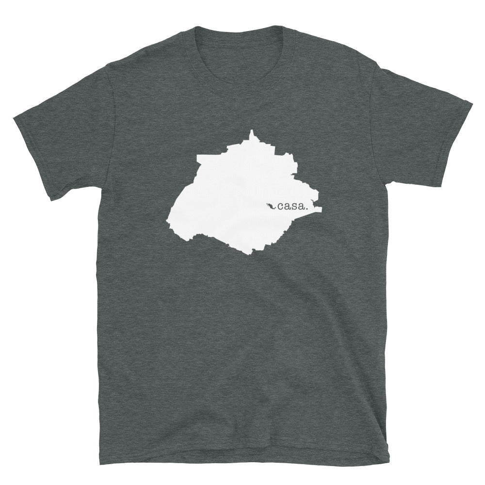 Camiseta unisex con el mapa blanco de Aguascalientes, México