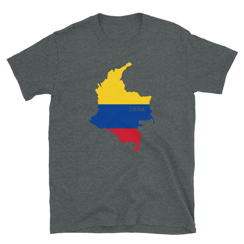 Camiseta unissex com o mapa da bandeira da Colômbia