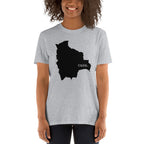 Camiseta unissex com mapa preto da Bolívia